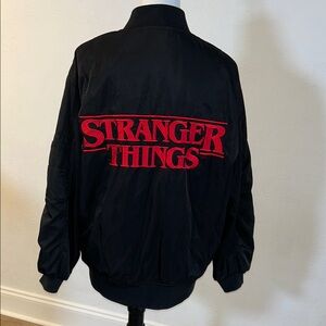 Stranger Things Black Bomber Jacket - Red Logo,unisex